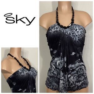 New. SKY animal print and floral print embellished top. Normally $189